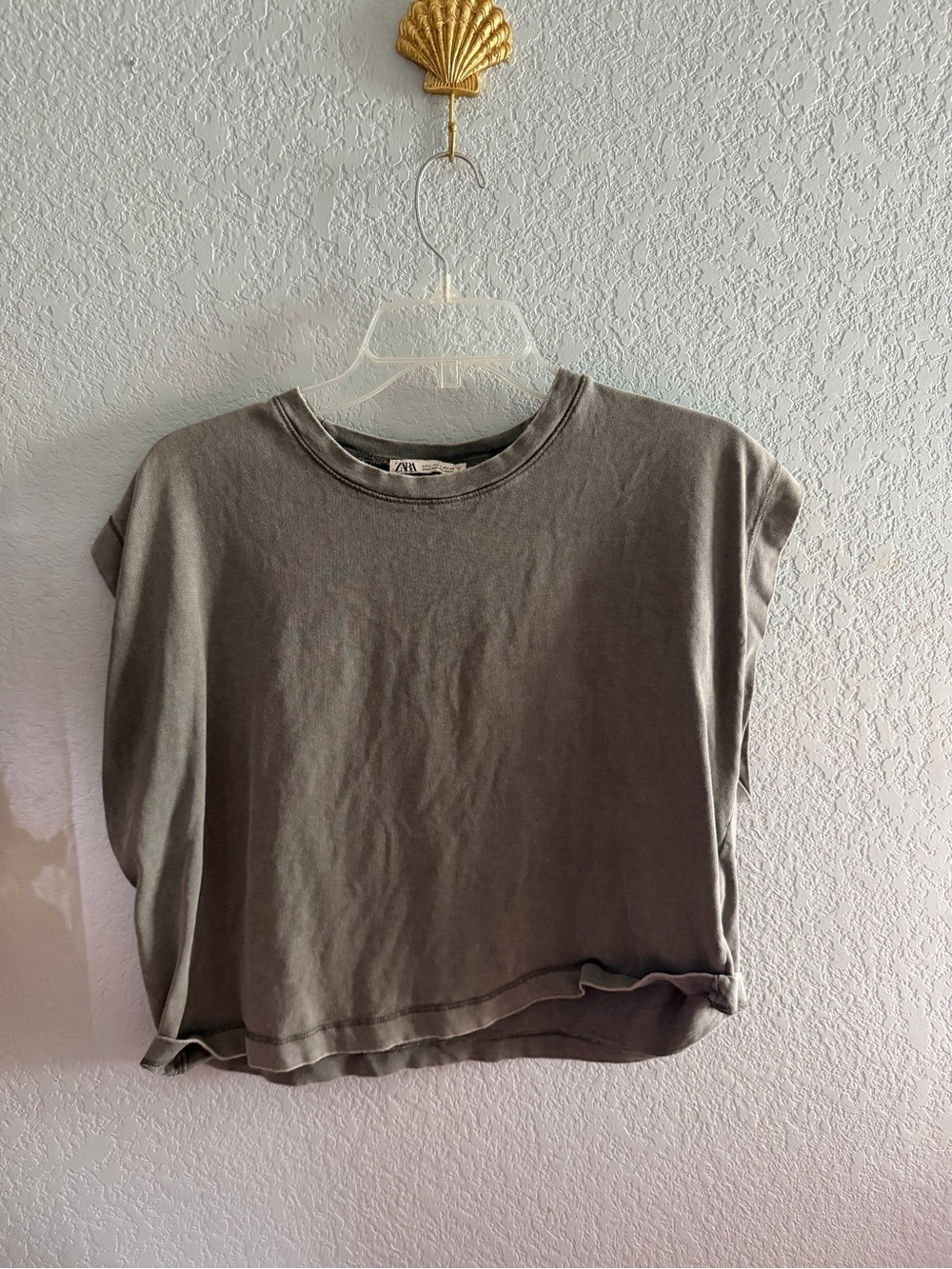 Zara Faded Olive Boxy Crewneck Crop Top